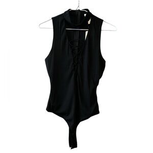BNWT Forever 21 Black Ribbed Lace-Up Bodysuit